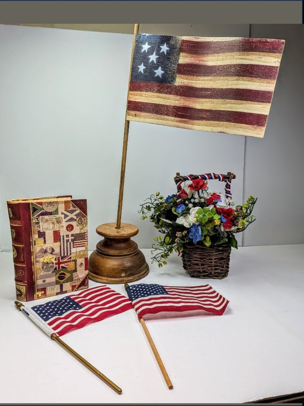 Vintage Americana Patriotic Decor Lot | 6pc Primitive Farmhouse Tiered Tray Kit